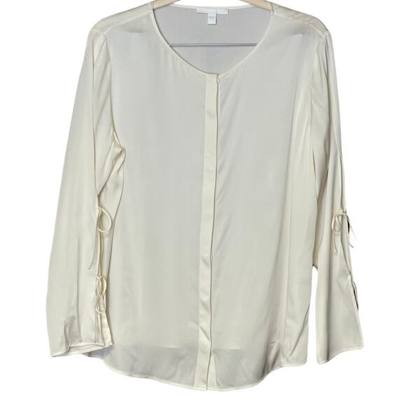 BOSS by Hugo Boss cream blouse sleeve ties detail office professional size 14 - Picture 1 of 5